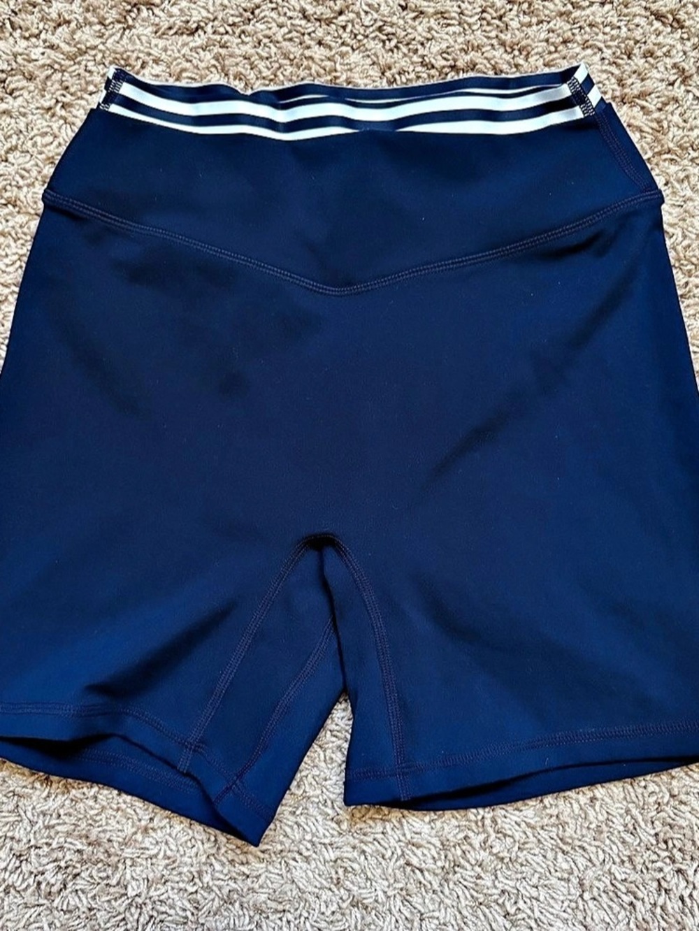 Liaison the Label Navy Stripes Layered Sculpt Biker Shorts size Medium